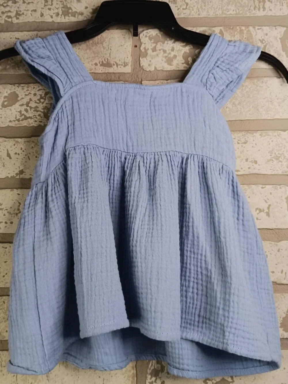 btween Girls 24M Blouse Blue Tank Top 1/4 Button Flowy 100% Cotton